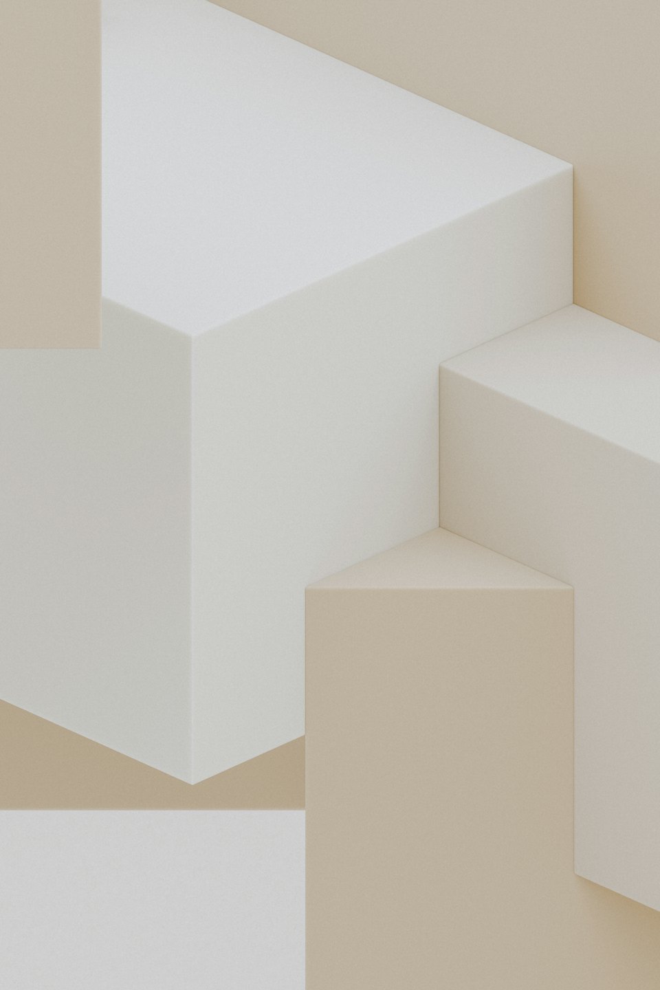 Forme geometriche beige e avorio intersecate che creano un motivo a gradini.
